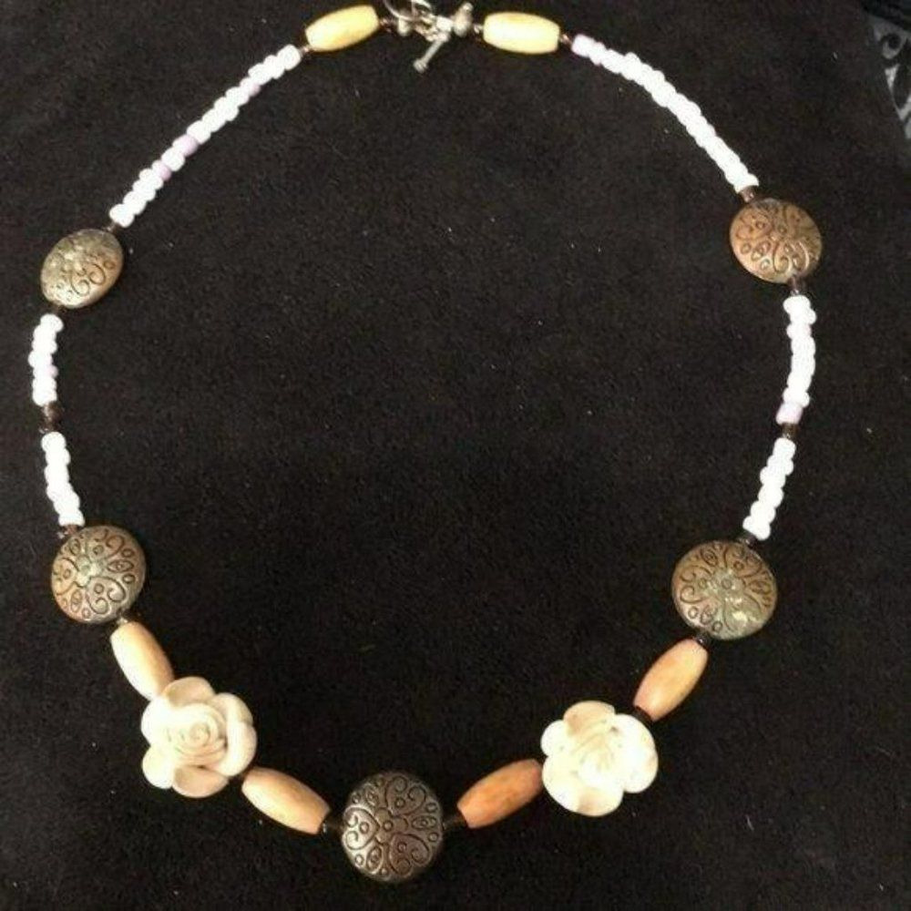 Boho flower beaded heart‎ clasp necklace copper